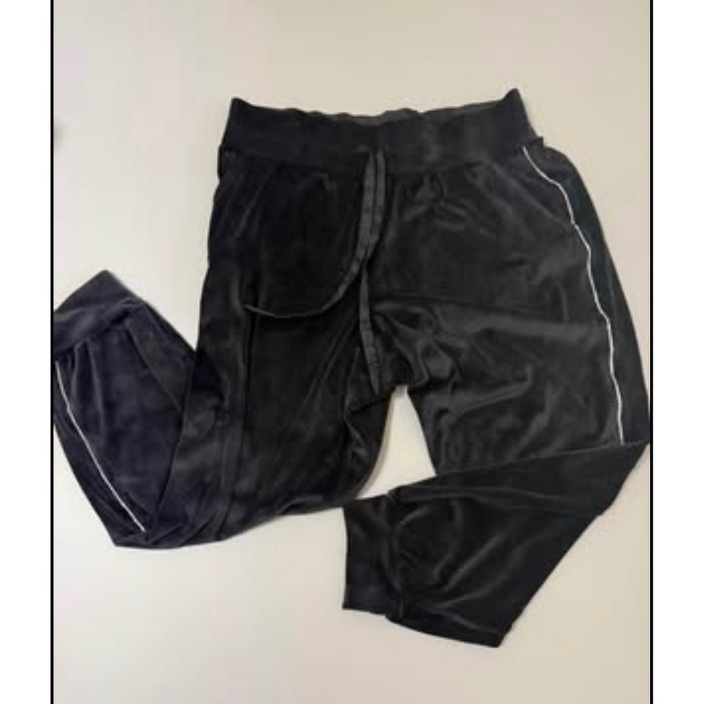 Victoria's Secret Black Velour Joggers Velvet Lounge Pants XL Piping Logo